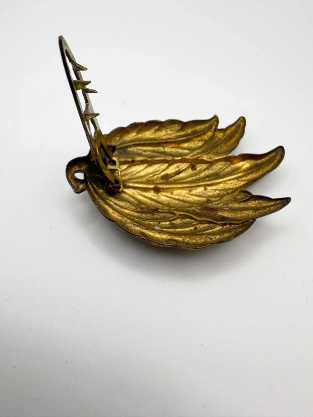 Vintage Brass Leaf Dress Clip Fur Clip Pin Art Deco Stylized Leaves Brooch